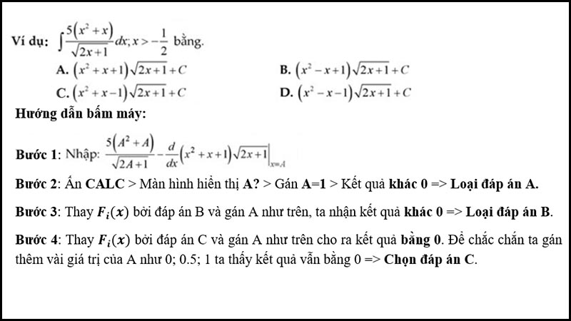 Ví dụ về tìm nguyên hàm với giá trị x chưa biết